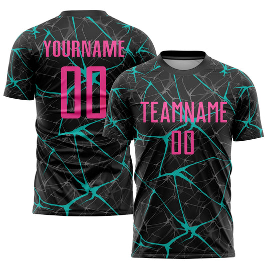 Custom Black Pink-Aqua Sublimation Soccer Uniform Jersey - Main View