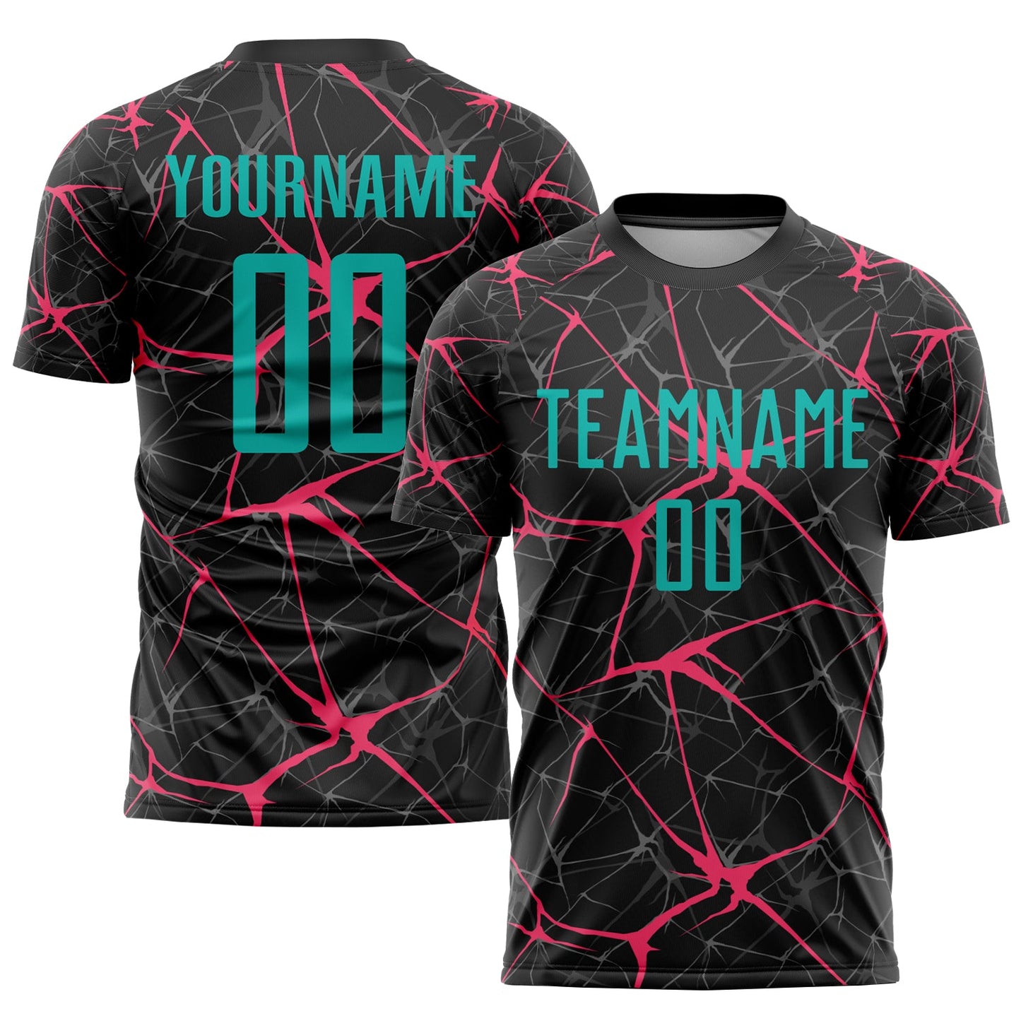 Custom Black Aqua-Neon Pink Sublimation Soccer Uniform Jersey - Main View