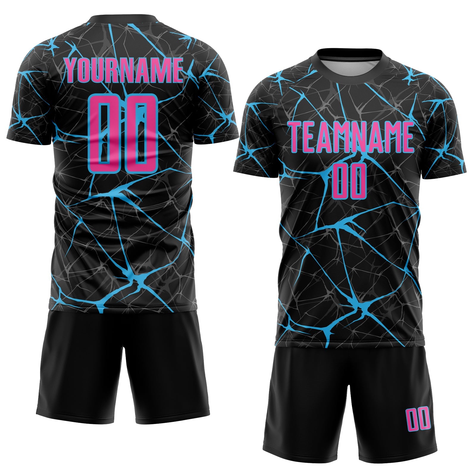 Custom Black Pink-Sky Blue Sublimation Soccer Uniform Jersey view 2