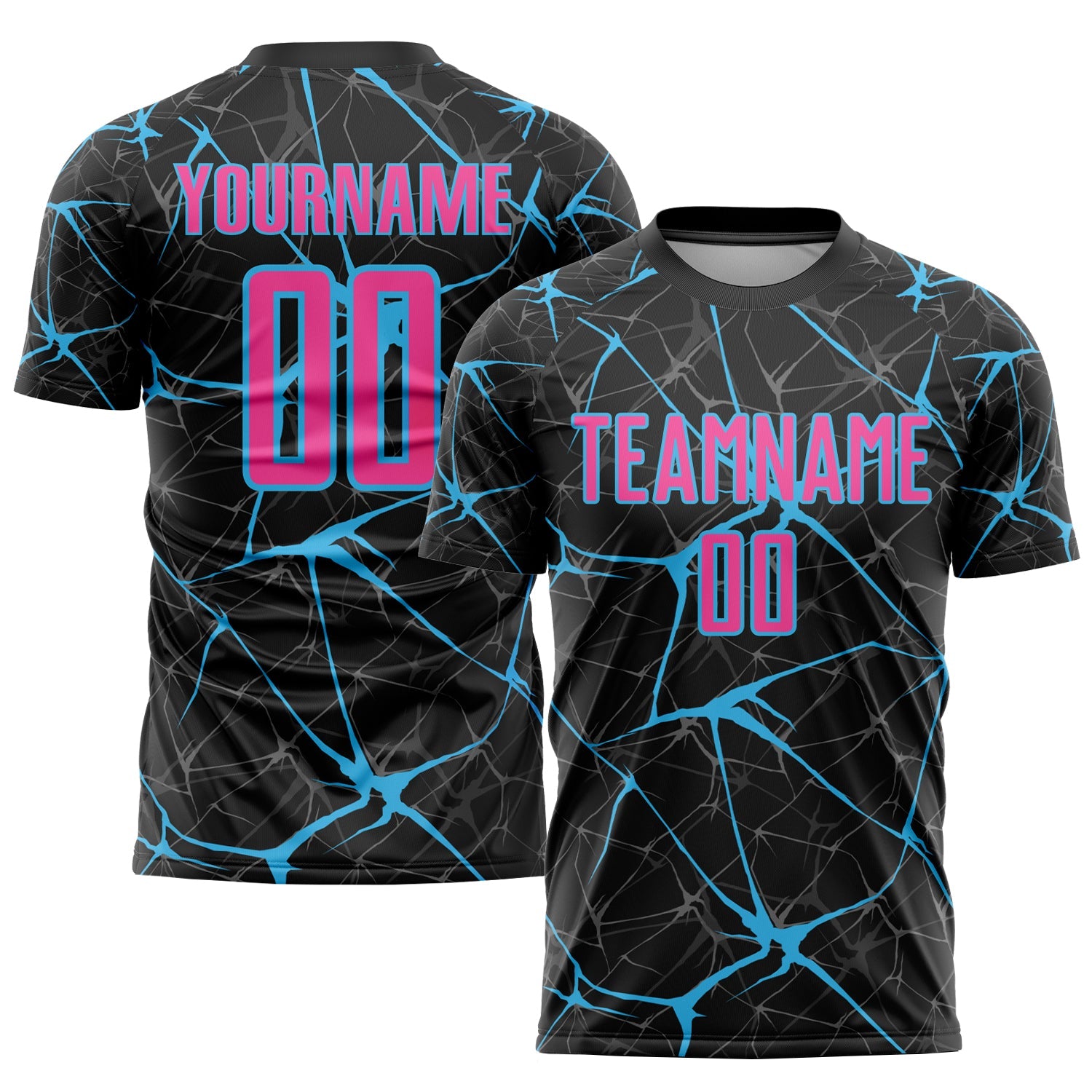 Custom Black Pink-Sky Blue Sublimation Soccer Uniform Jersey - Main View