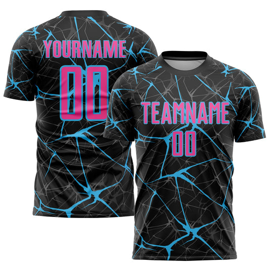 Custom Black Pink-Sky Blue Sublimation Soccer Uniform Jersey - Main View