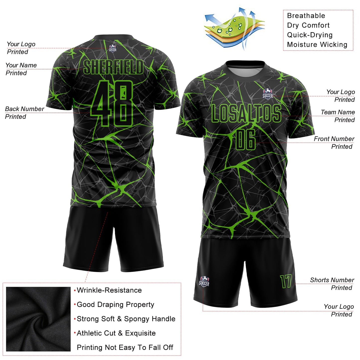 Custom Black Aurora Green Sublimation Soccer Uniform Jersey view 3