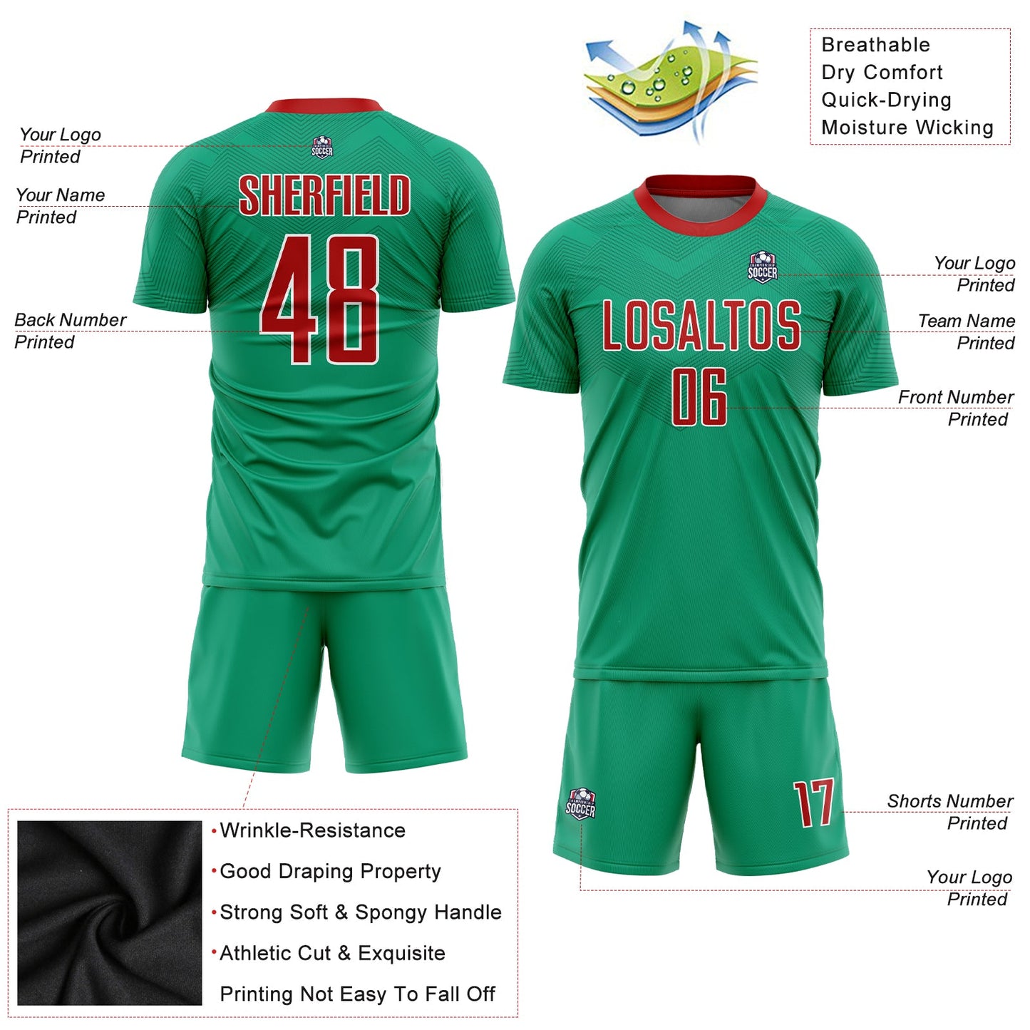 Custom Kelly Green Red-White Sublimation Mexico Soccer Uniform Jersey view 3