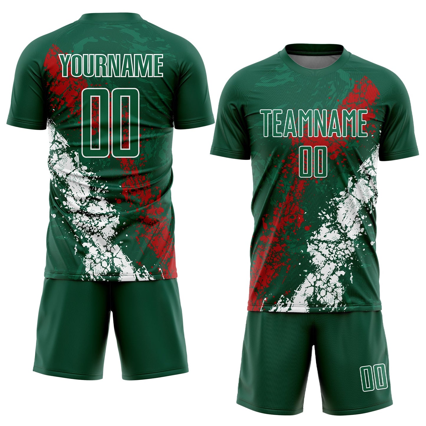 Custom Green Red-White Sublimation Mexico Soccer Uniform Jersey view 2