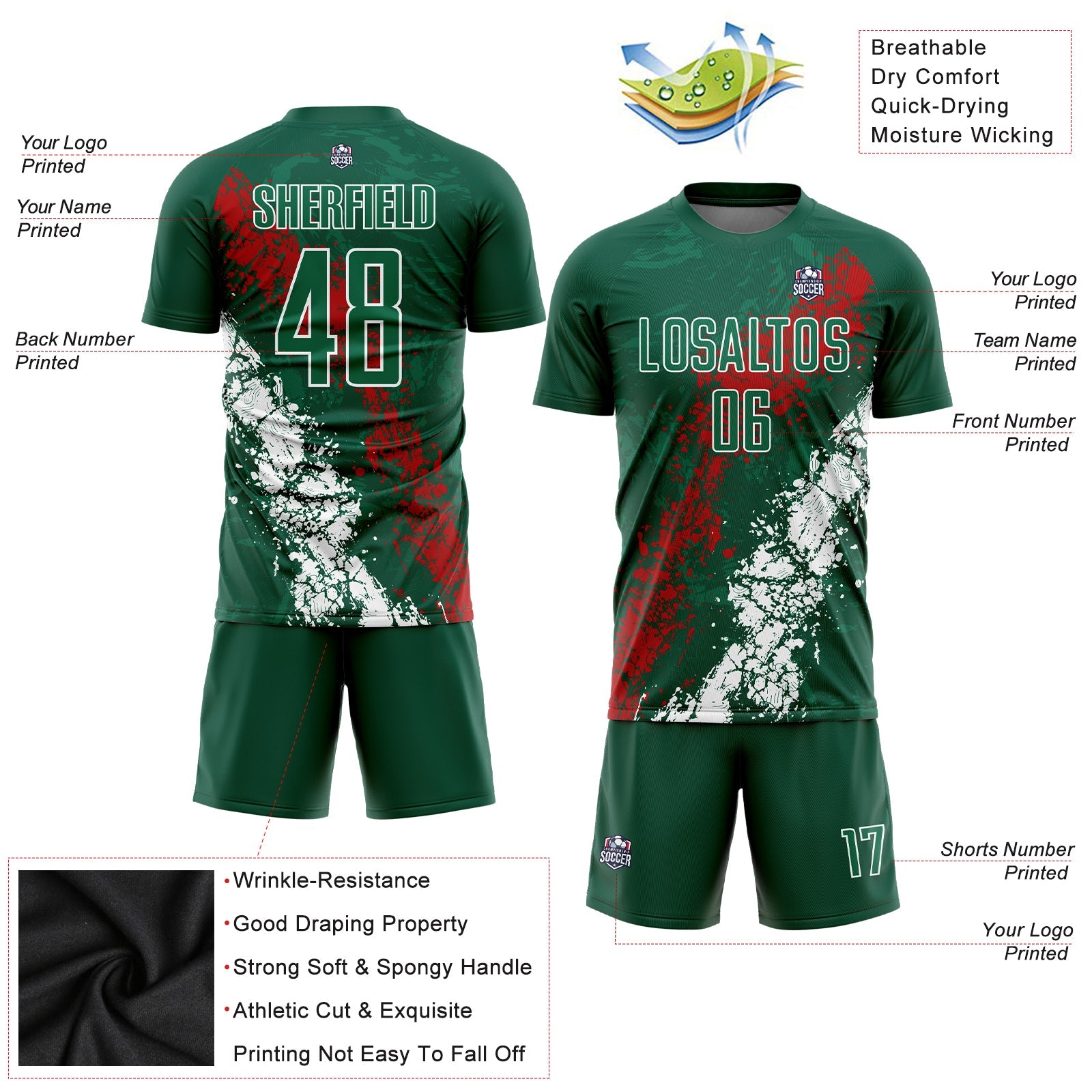 Custom Green Red-White Sublimation Mexico Soccer Uniform Jersey view 4