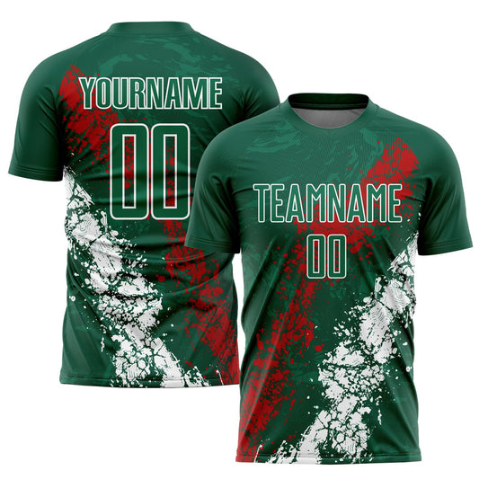 Custom Green Red-White Sublimation Mexico Soccer Uniform Jersey - Main View