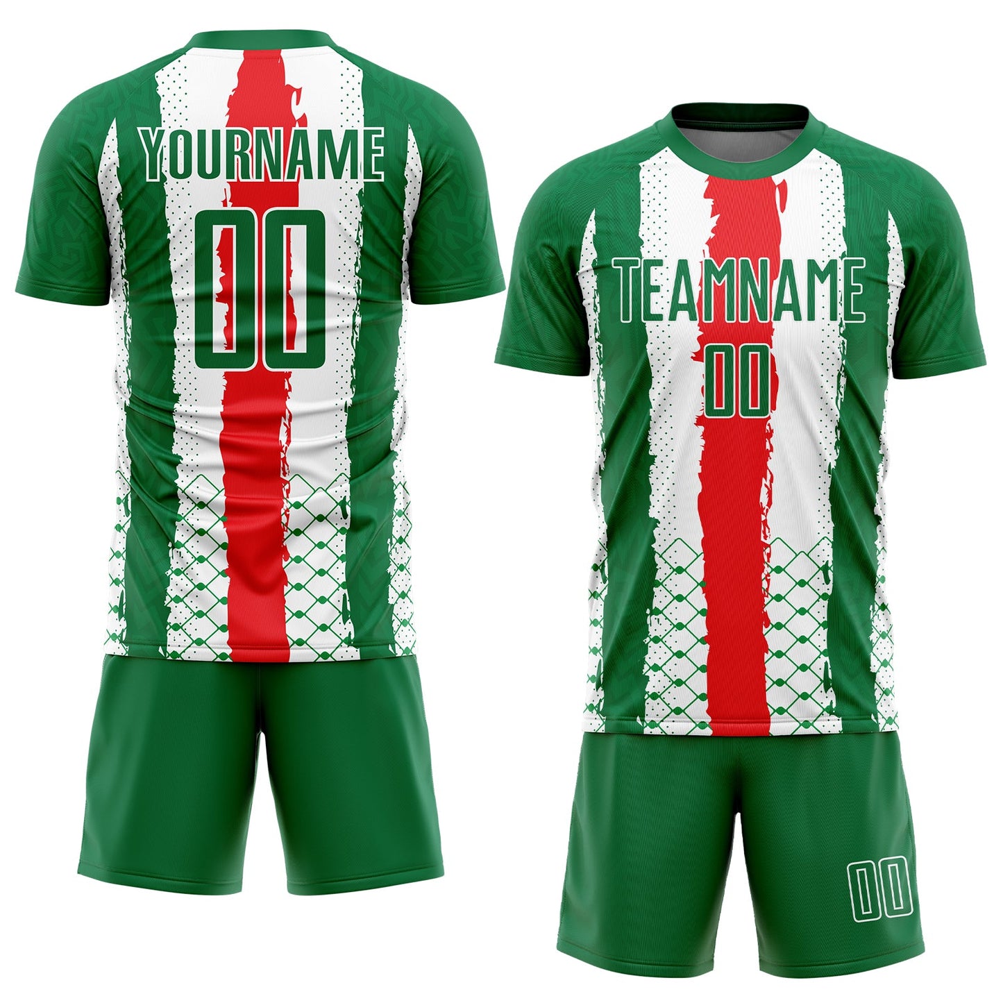 Custom Kelly Green Red-White Sublimation Mexico Soccer Uniform Jersey view 2
