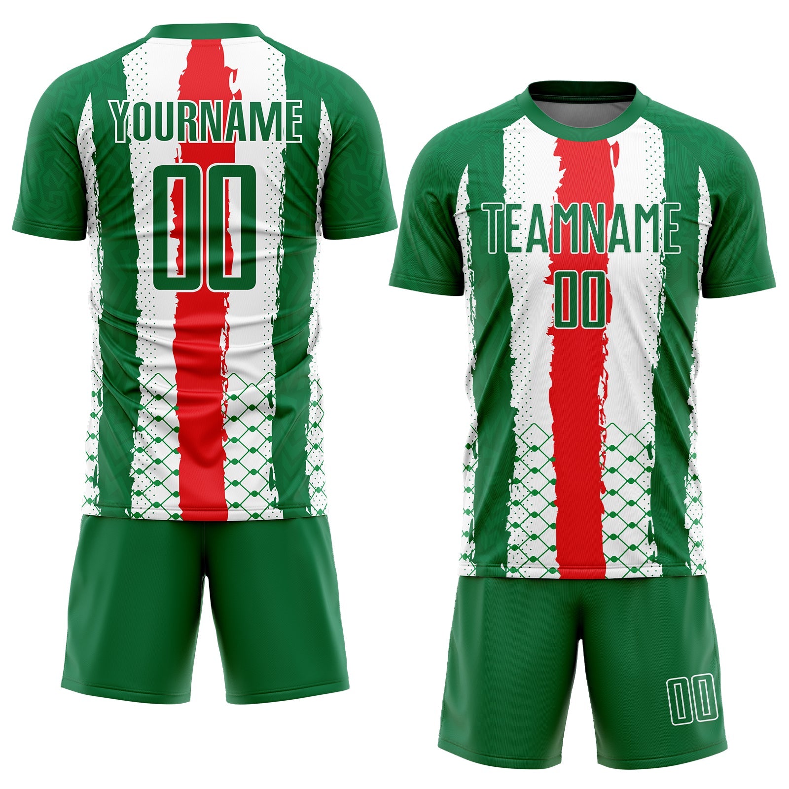 Custom Kelly Green Red-White Sublimation Mexico Soccer Uniform Jersey view 2