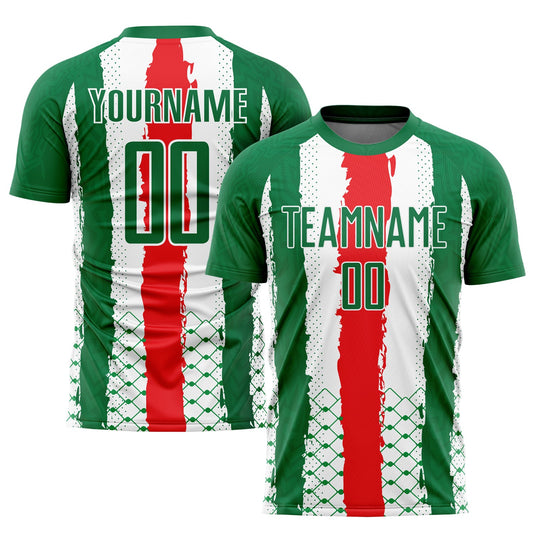 Custom Kelly Green Red-White Sublimation Mexico Soccer Uniform Jersey - Main View