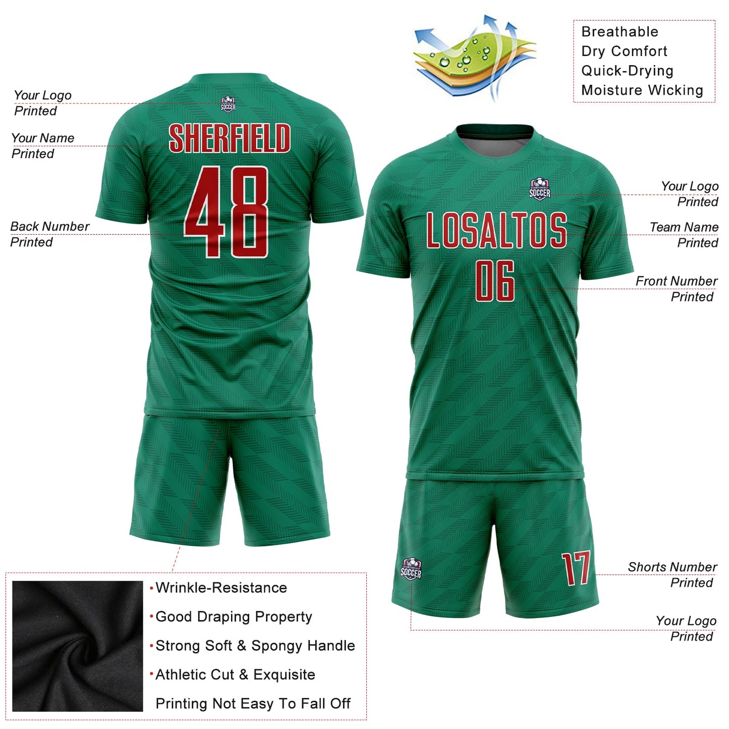 Custom Kelly Green Red-White Sublimation Mexico Soccer Uniform Jersey view 3