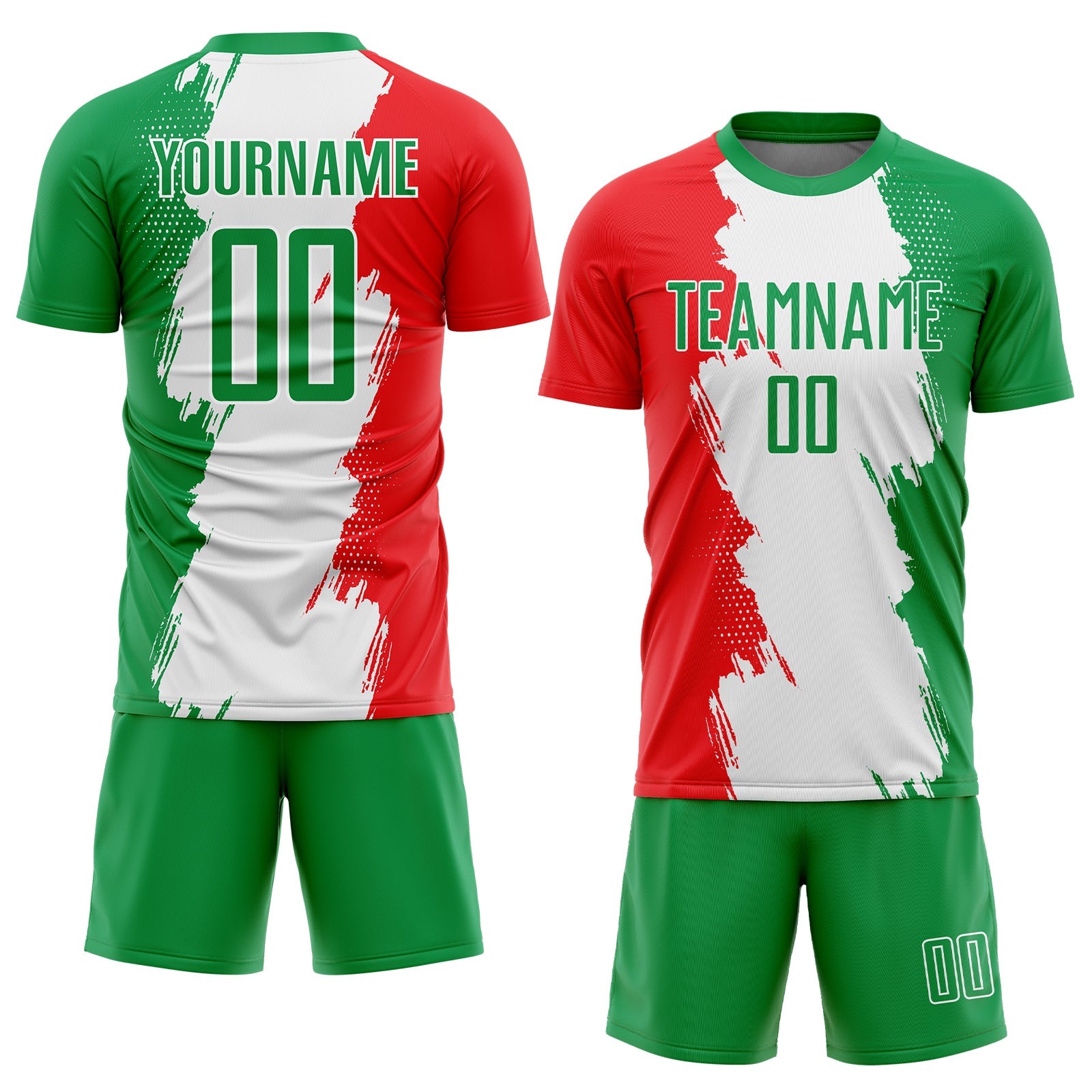 Custom Grass Green Red-White Sublimation Mexico Soccer Uniform Jersey view 2