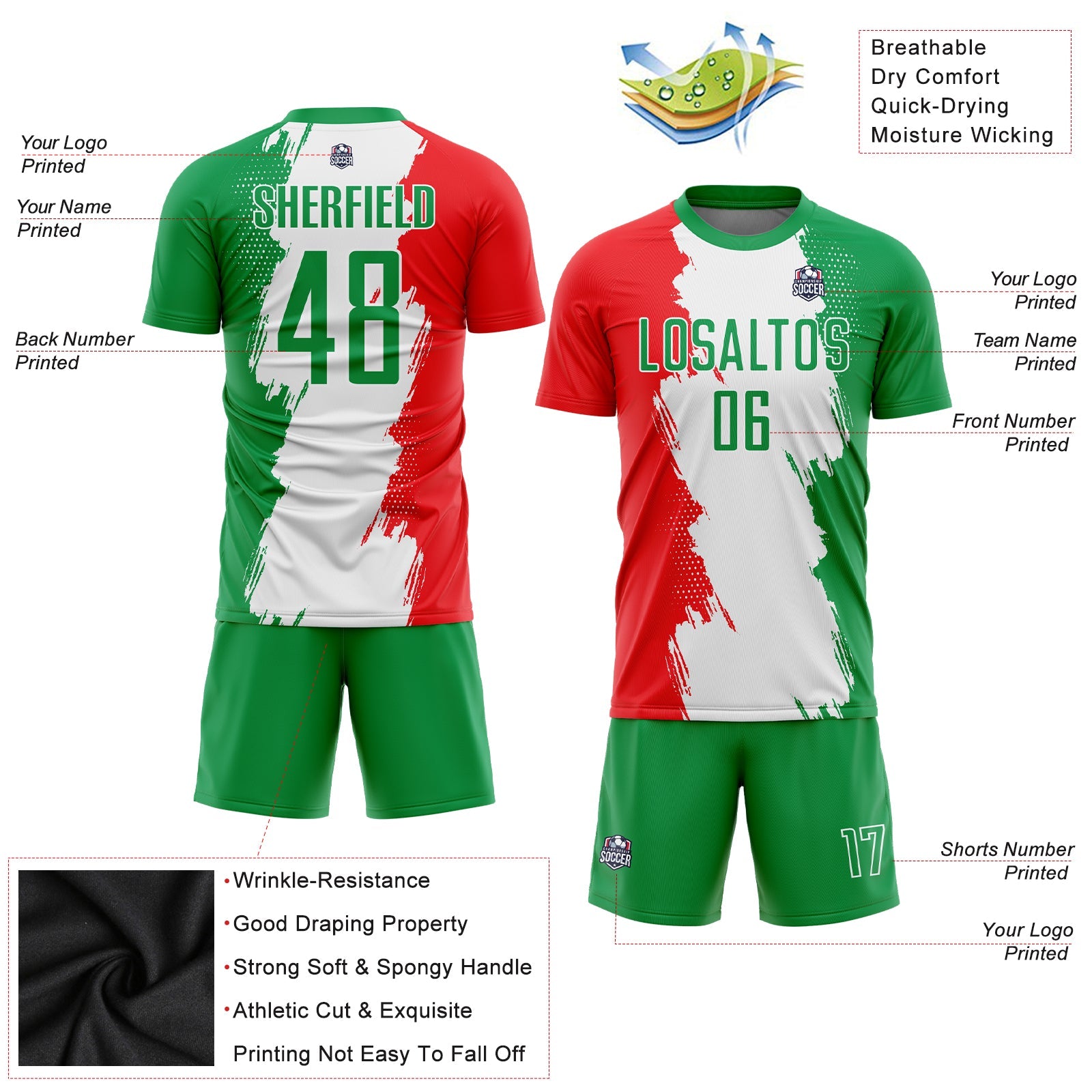 Custom Grass Green Red-White Sublimation Mexico Soccer Uniform Jersey view 3