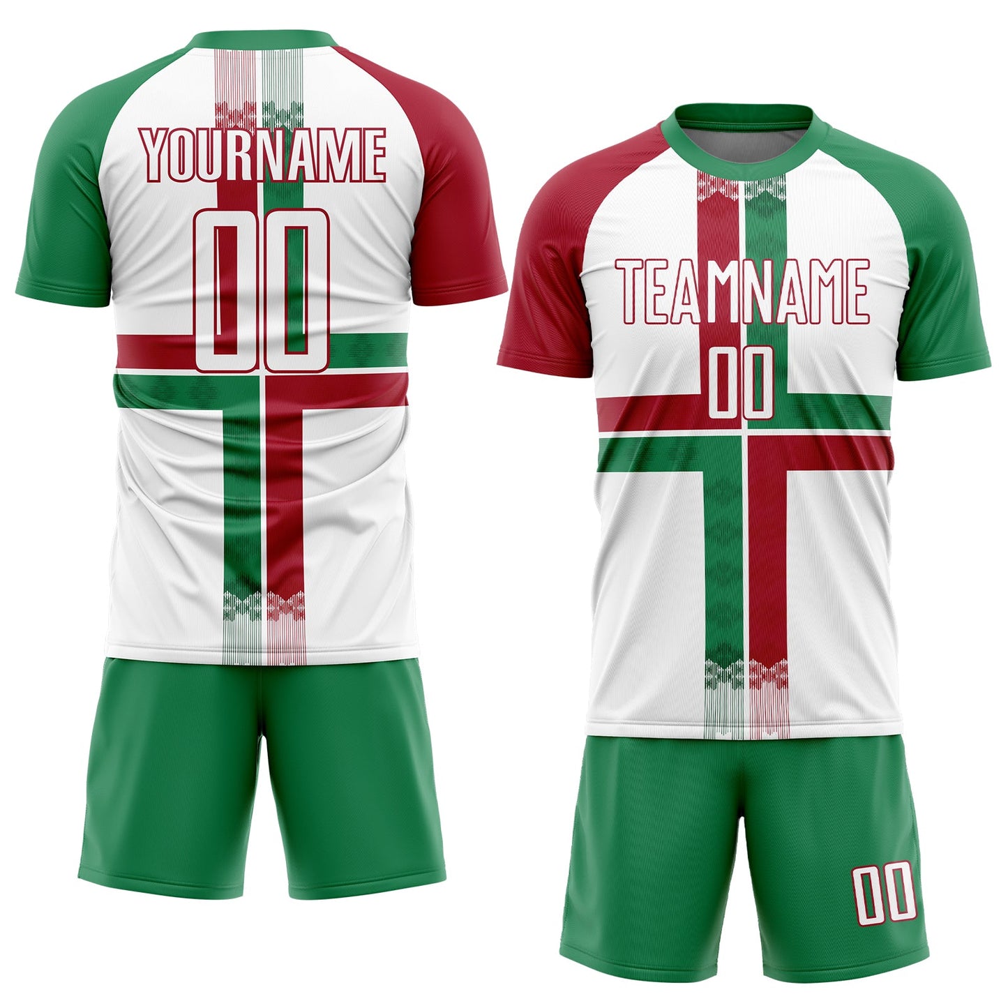 Custom White Kelly Green-Crimson Sublimation Mexico Soccer Uniform Jersey view 2