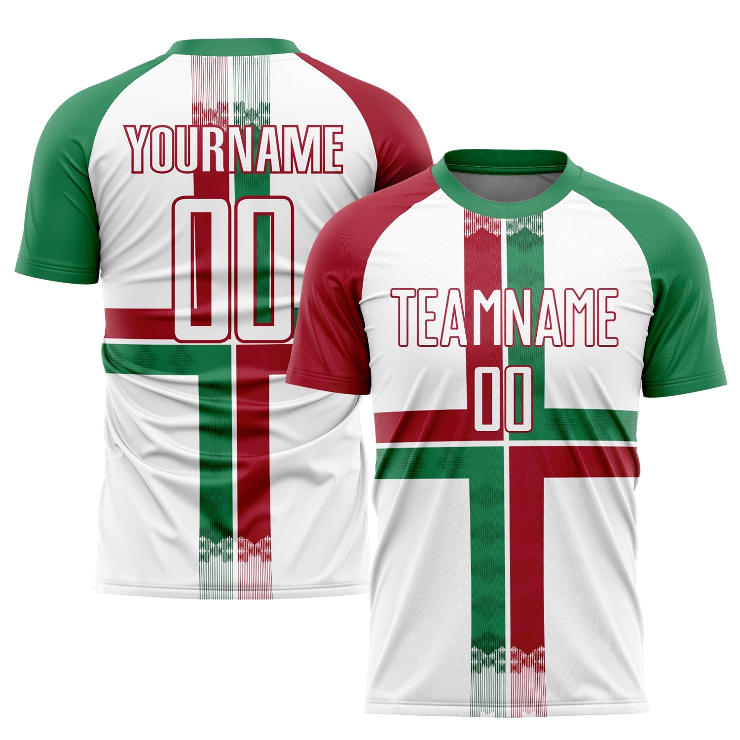 Custom White Kelly Green-Crimson Sublimation Mexico Soccer Uniform Jersey - Main View