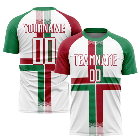 Custom White Kelly Green-Crimson Sublimation Mexico Soccer Uniform Jersey - Main View