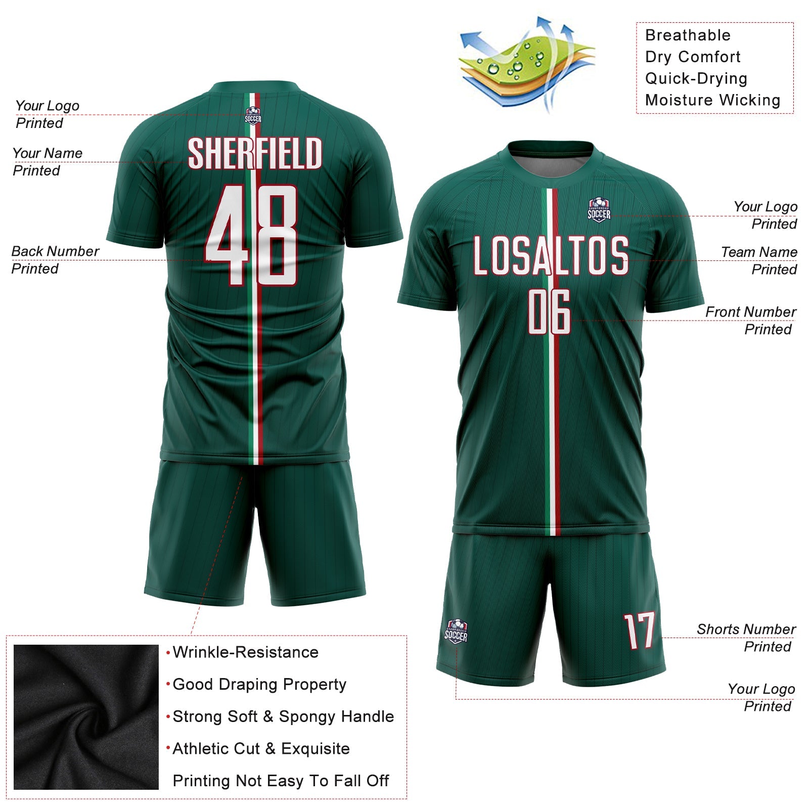 Custom Green White-Red Sublimation Mexico Soccer Uniform Jersey view 3