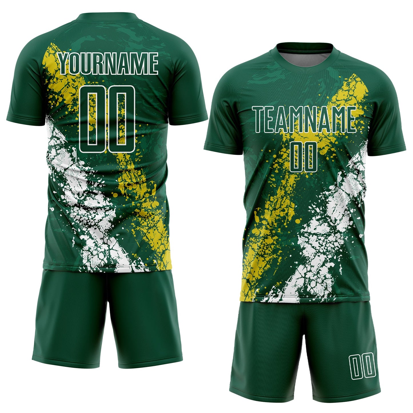 Custom Green Yellow-White Sublimation Soccer Uniform Jersey view 2