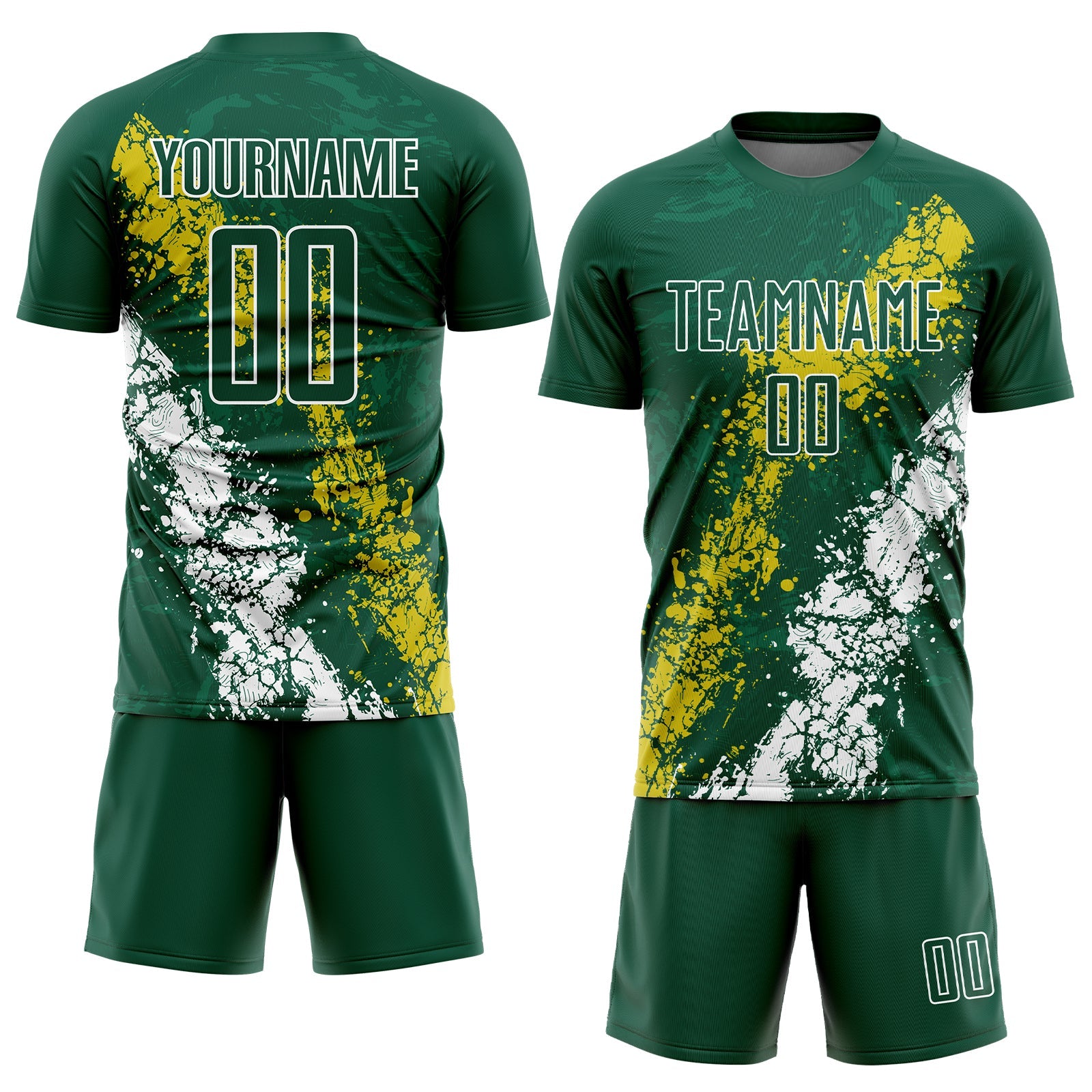 Custom Green Yellow-White Sublimation Soccer Uniform Jersey view 2