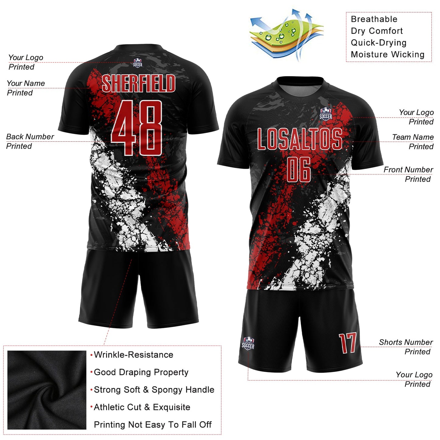 Custom Black Red-White Sublimation Soccer Uniform Jersey view 5