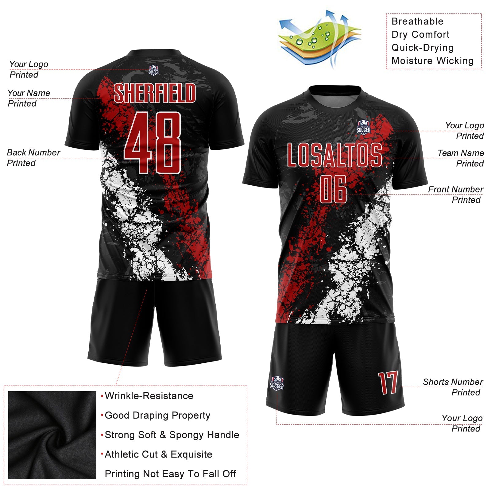 Custom Black Red-White Sublimation Soccer Uniform Jersey view 5