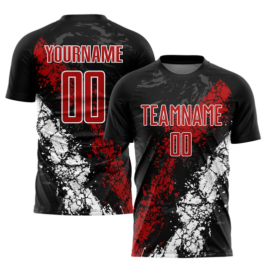 Custom Black Red-White Sublimation Soccer Uniform Jersey - Main View