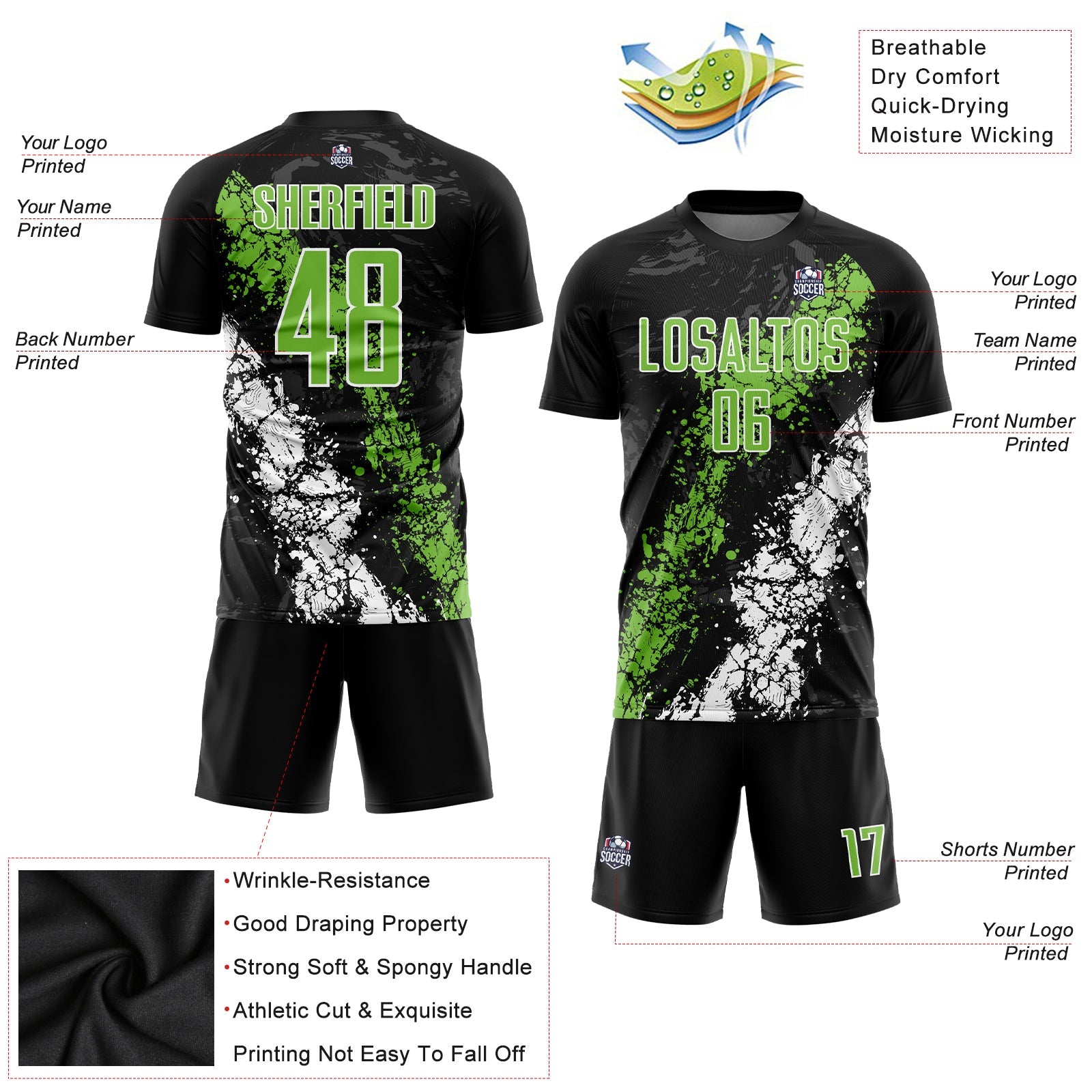 Custom Black Neon Green-White Sublimation Soccer Uniform Jersey view 3