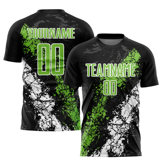 Custom Black Neon Green-White Sublimation Soccer Uniform Jersey - Main View
