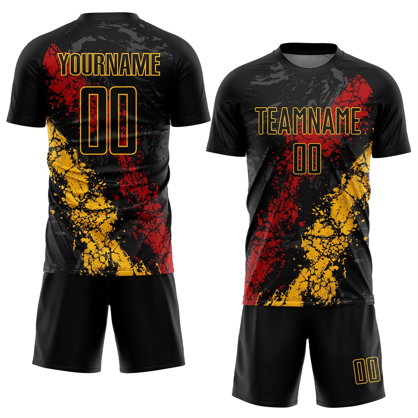 Custom Black Gold-Red Sublimation Soccer Uniform Jersey view 2