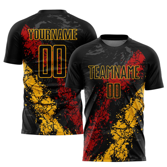 Custom Black Gold-Red Sublimation Soccer Uniform Jersey - Main View