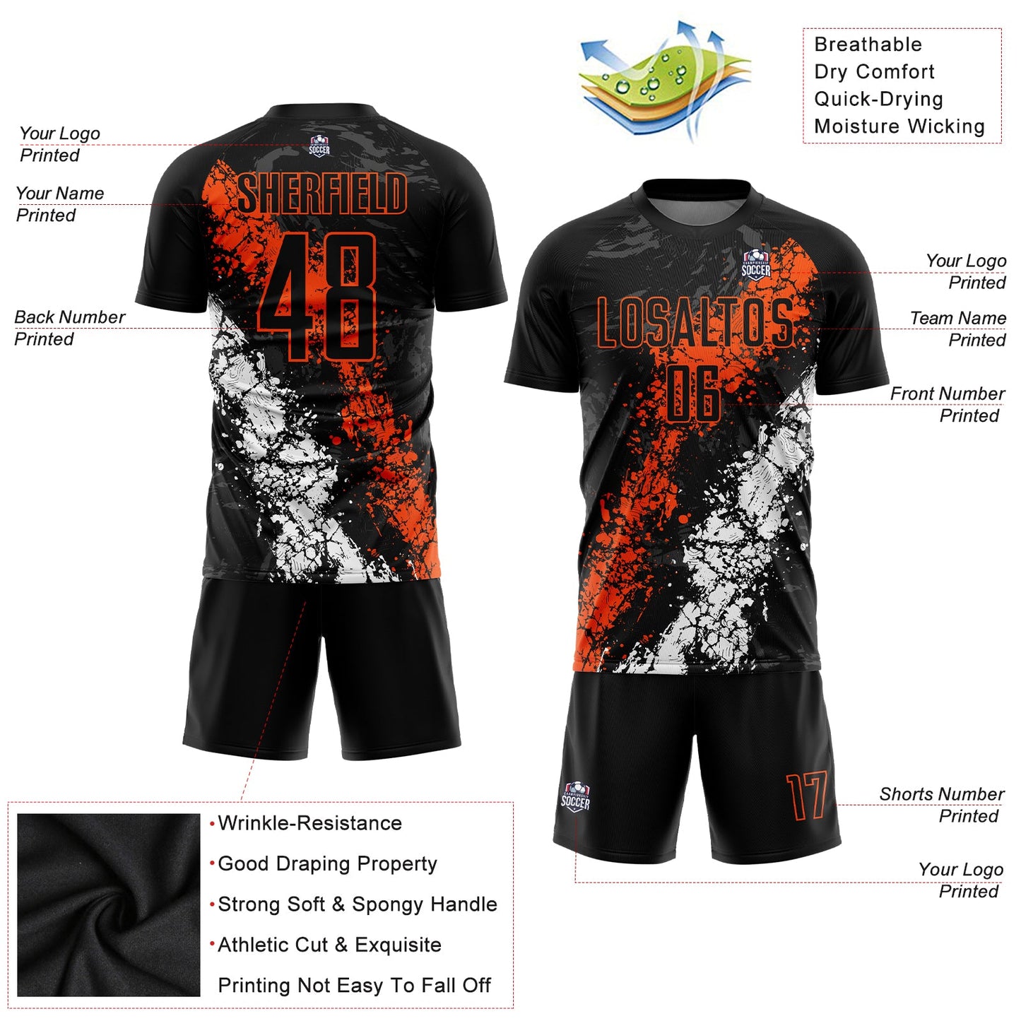 Custom Black Orange-White Sublimation Soccer Uniform Jersey view 3