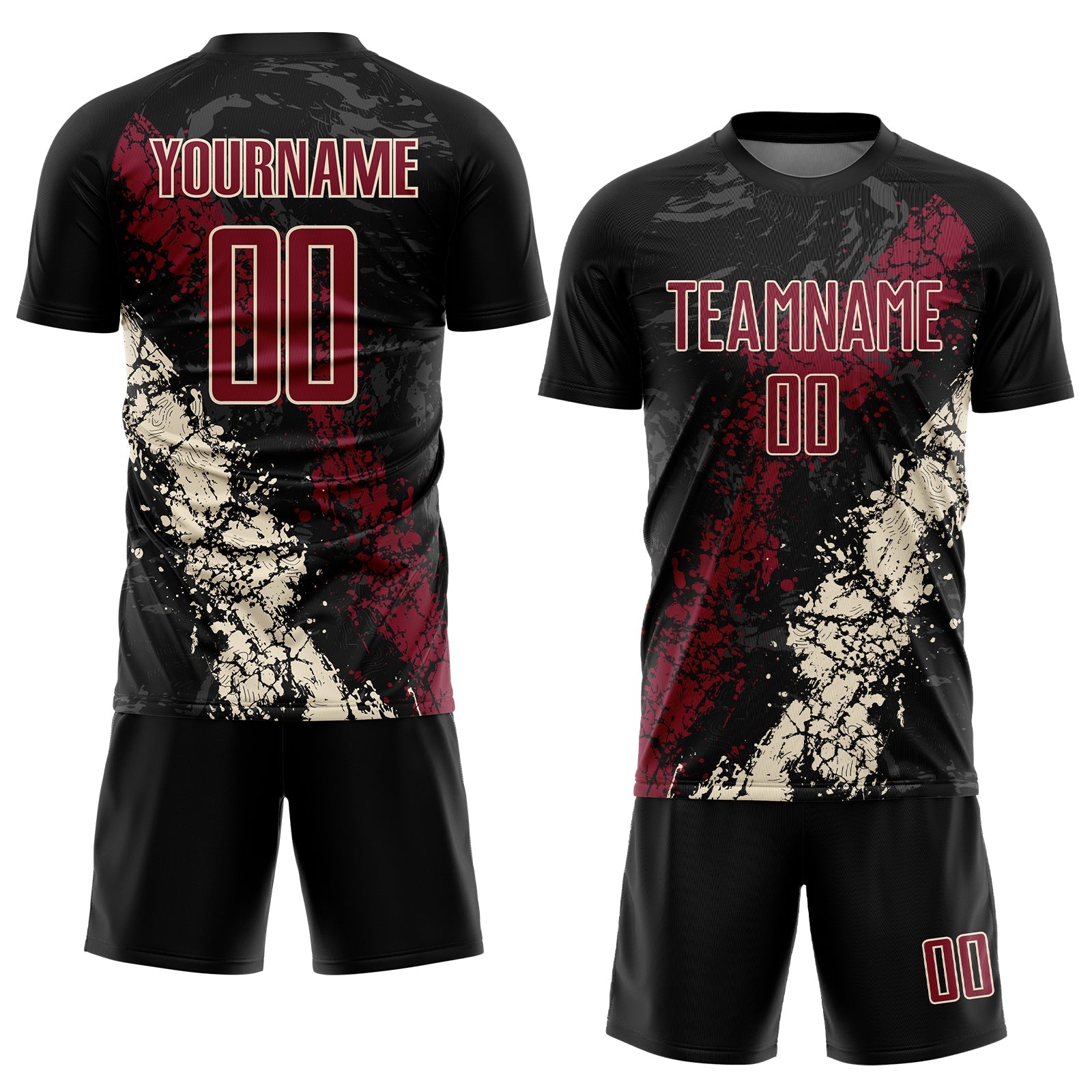 Custom Black Crimson-Cream Sublimation Soccer Uniform Jersey view 2