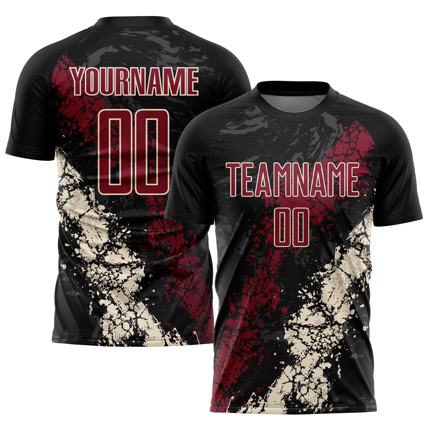 Custom Black Crimson-Cream Sublimation Soccer Uniform Jersey - Main View