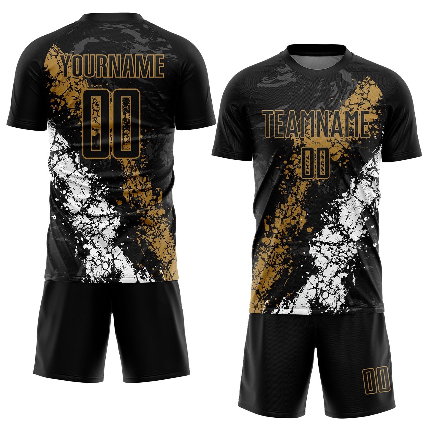 Custom Black Old Gold-White Sublimation Soccer Uniform Jersey view 2