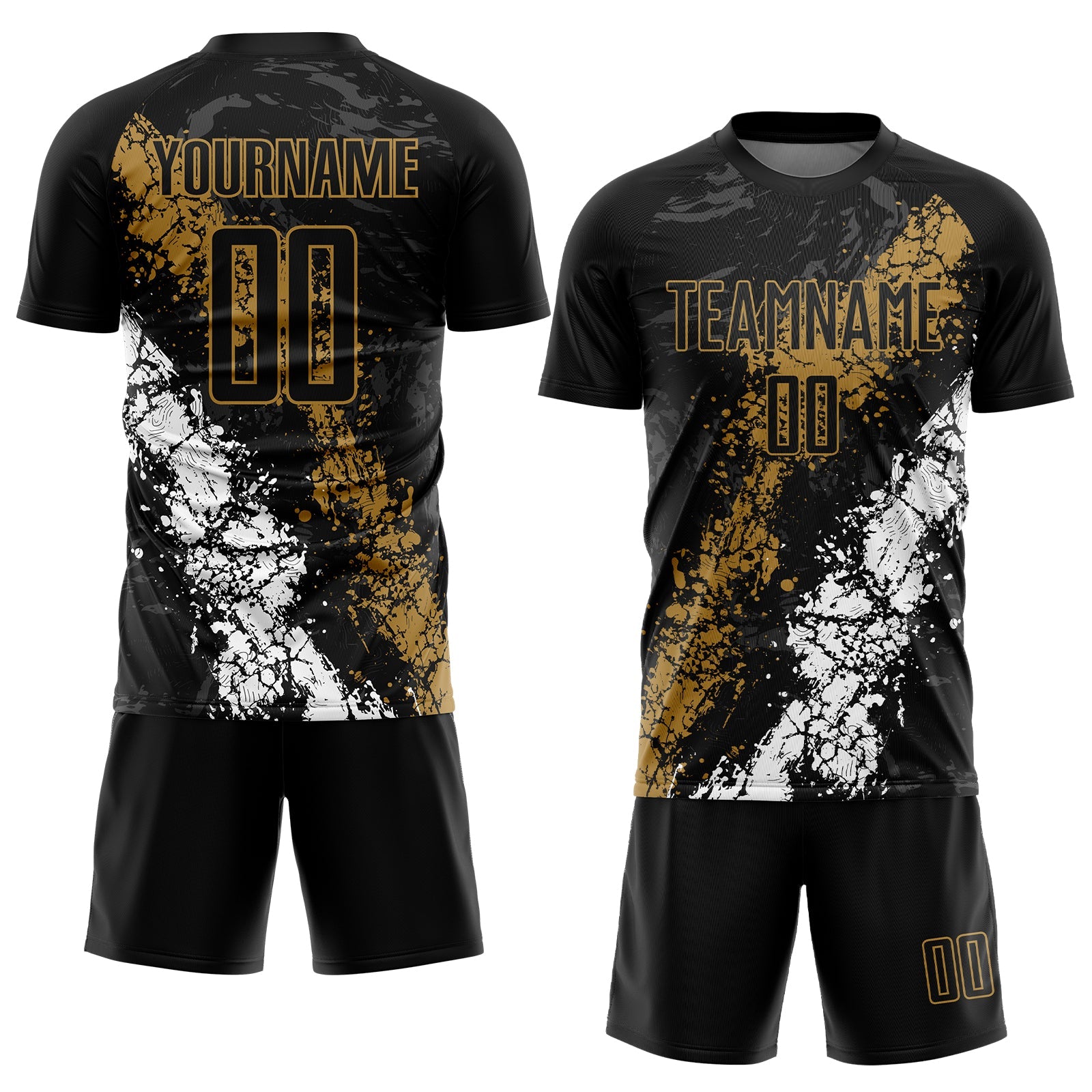 Custom Black Old Gold-White Sublimation Soccer Uniform Jersey view 2
