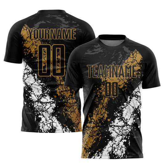 Custom Black Old Gold-White Sublimation Soccer Uniform Jersey - Main View