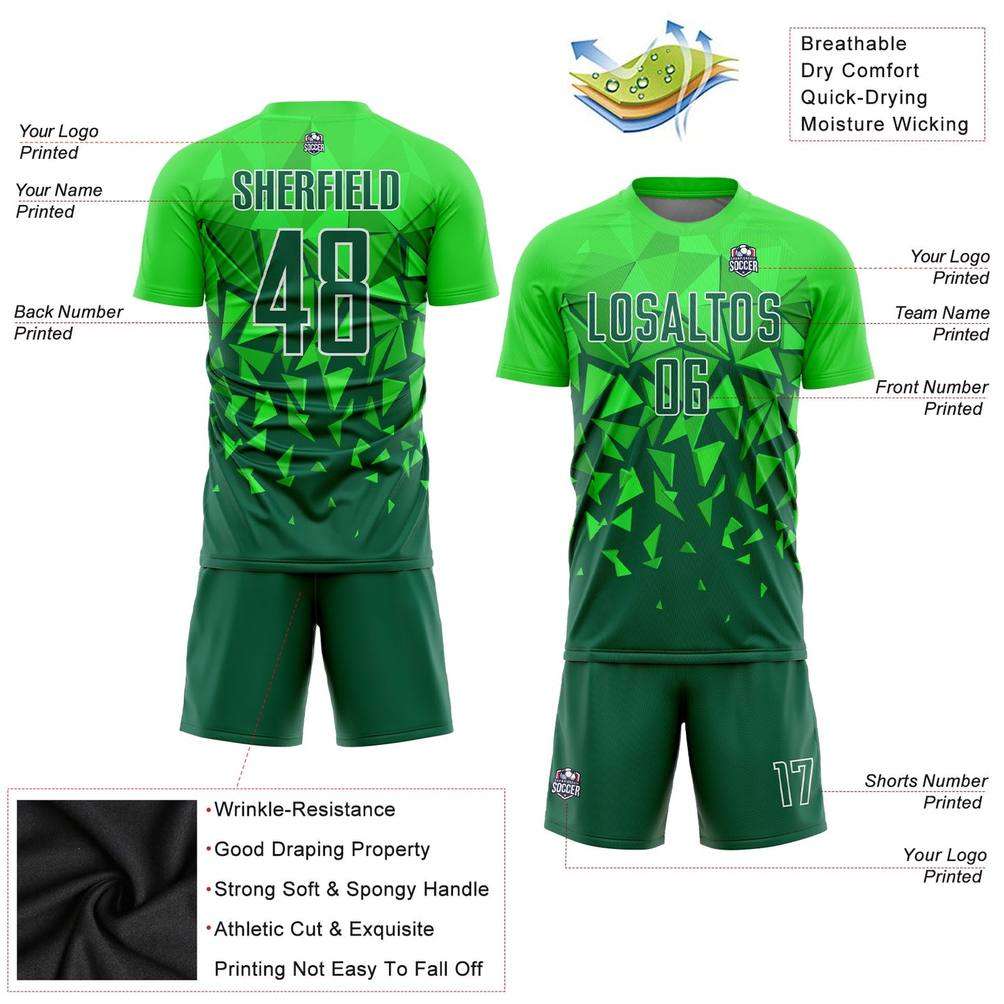Custom Green Grass Green-White Sublimation Soccer Uniform Jersey view 5