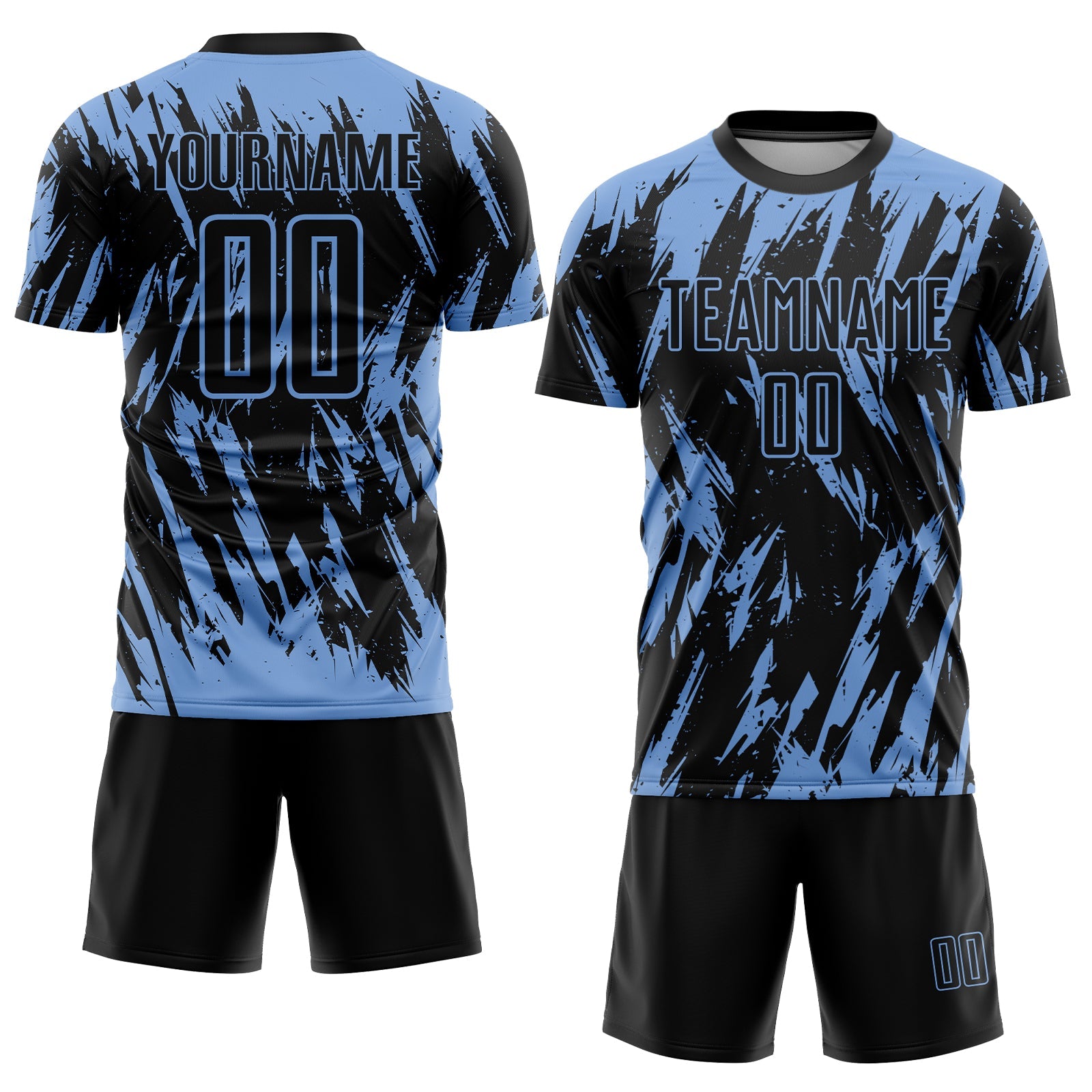Custom Light Blue Black Sublimation Soccer Uniform Jersey view 2