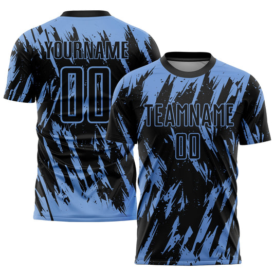 Custom Light Blue Black Sublimation Soccer Uniform Jersey - Main View