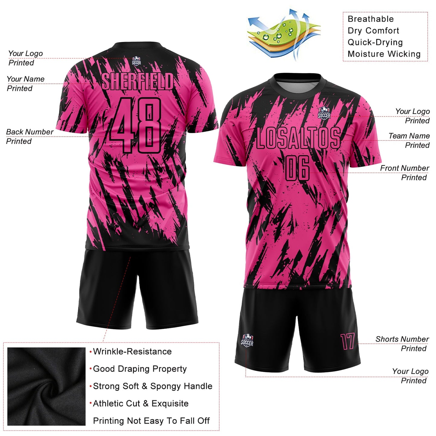 Custom Pink Black Sublimation Soccer Uniform Jersey view 3