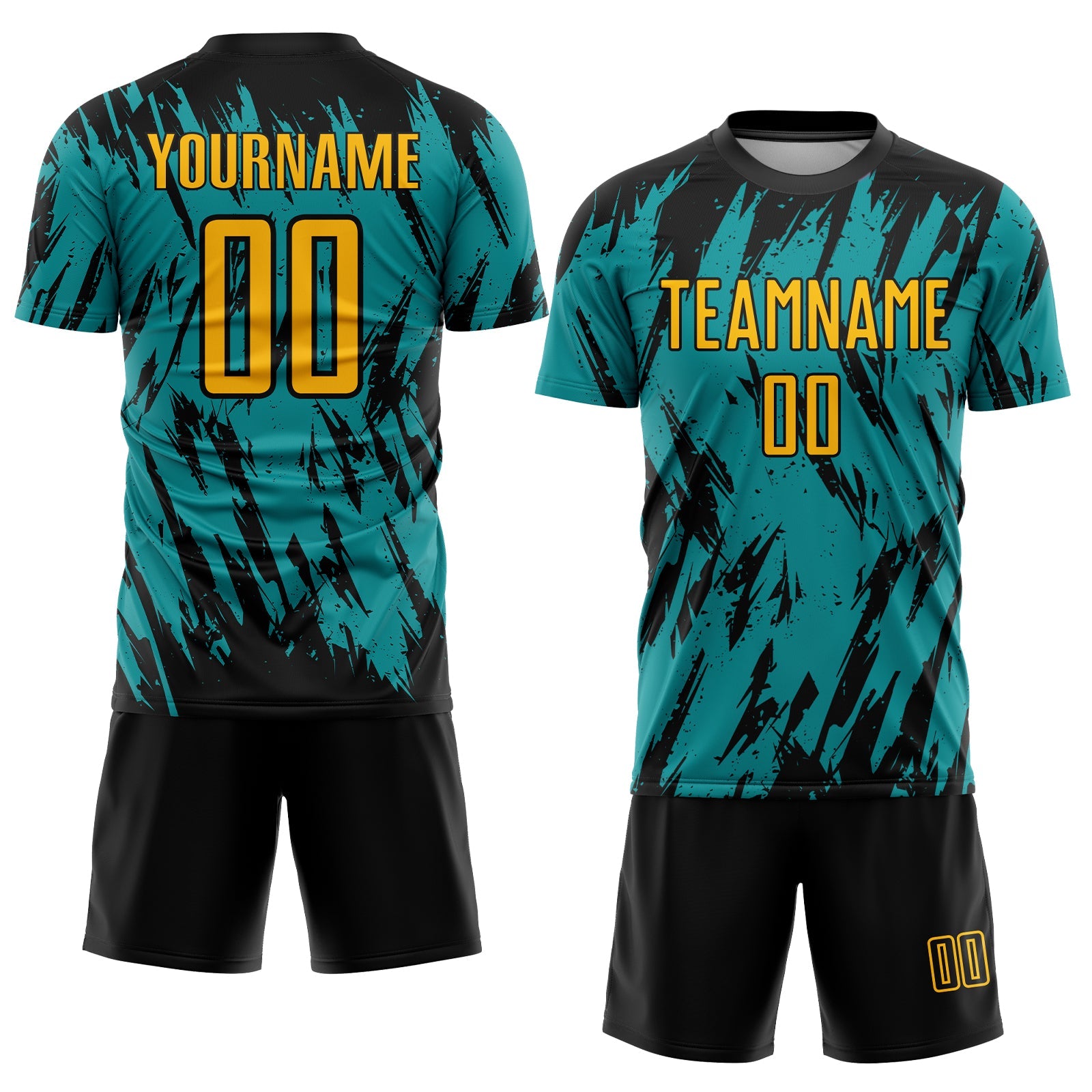 Custom Teal Gold Black Sublimation Soccer Uniform Jersey view 2