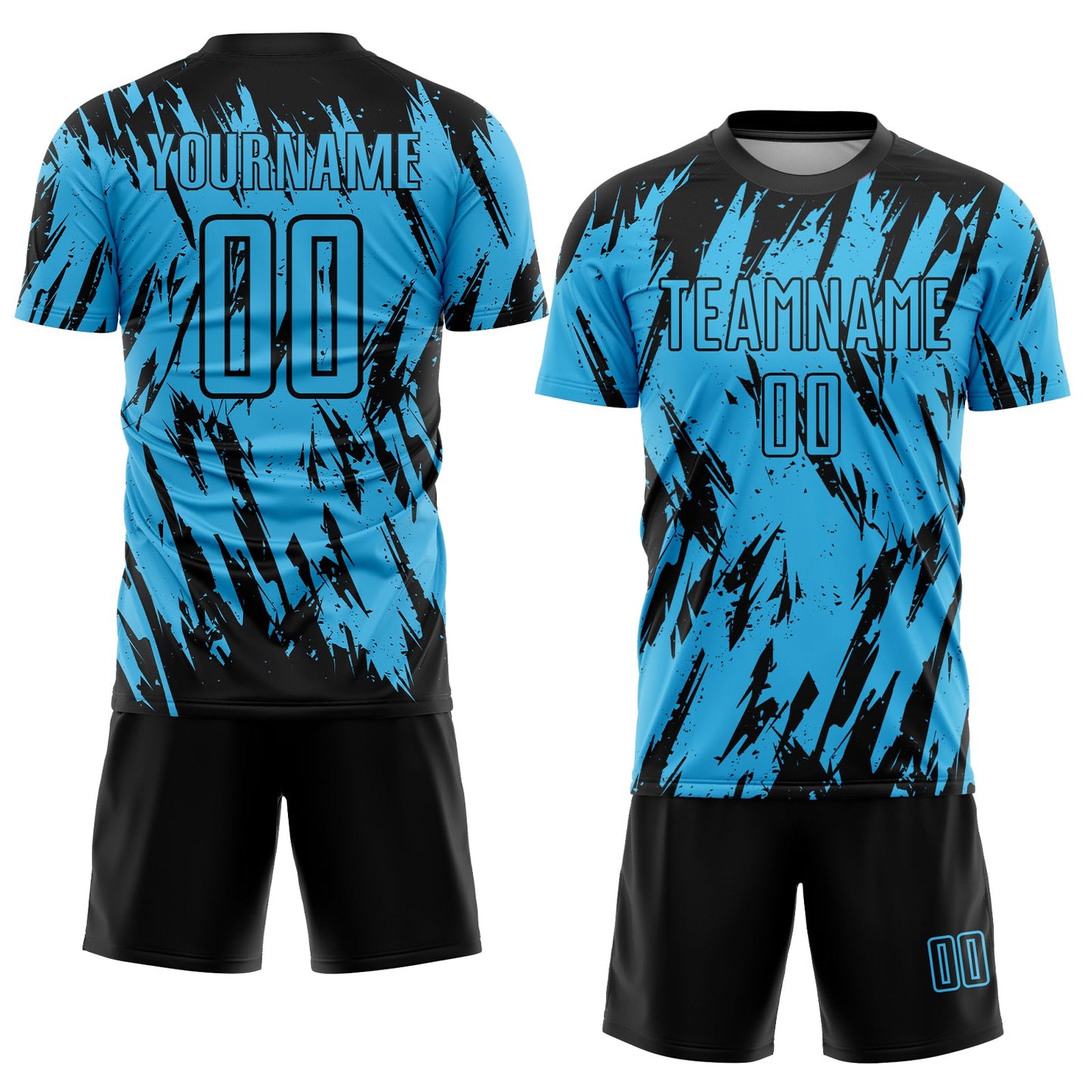 Custom Sky Blue Black Sublimation Soccer Uniform Jersey view 2
