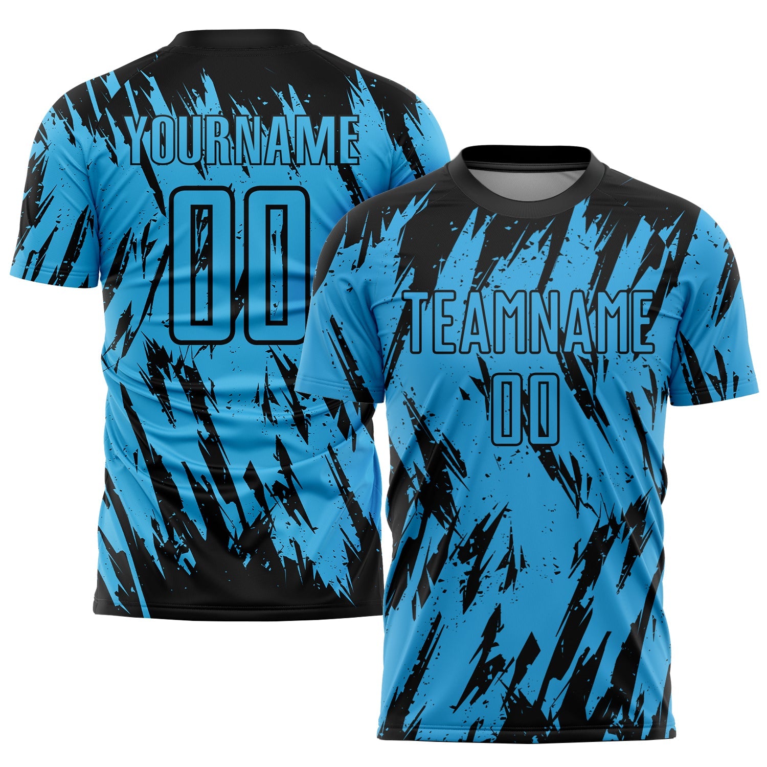 Custom Sky Blue Black Sublimation Soccer Uniform Jersey - Main View