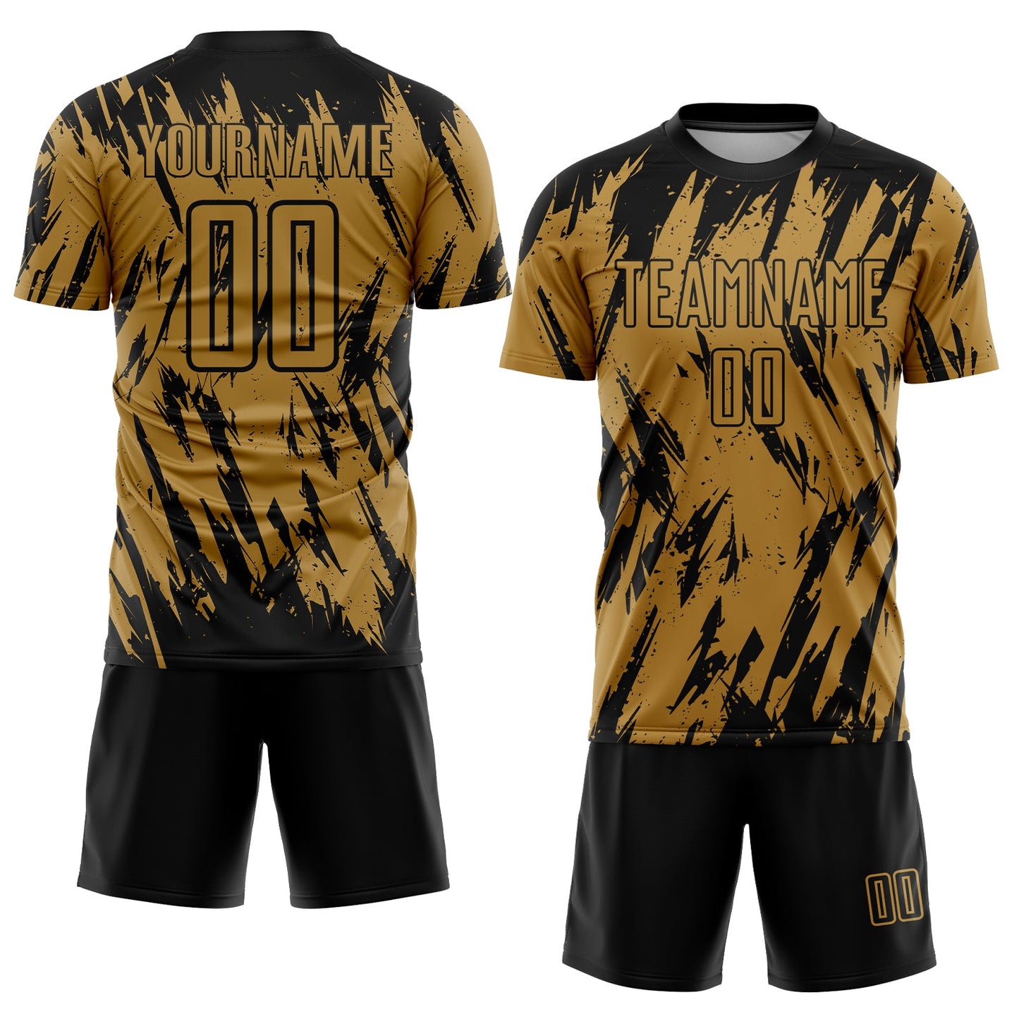 Custom Old Gold Black Sublimation Soccer Uniform Jersey view 2