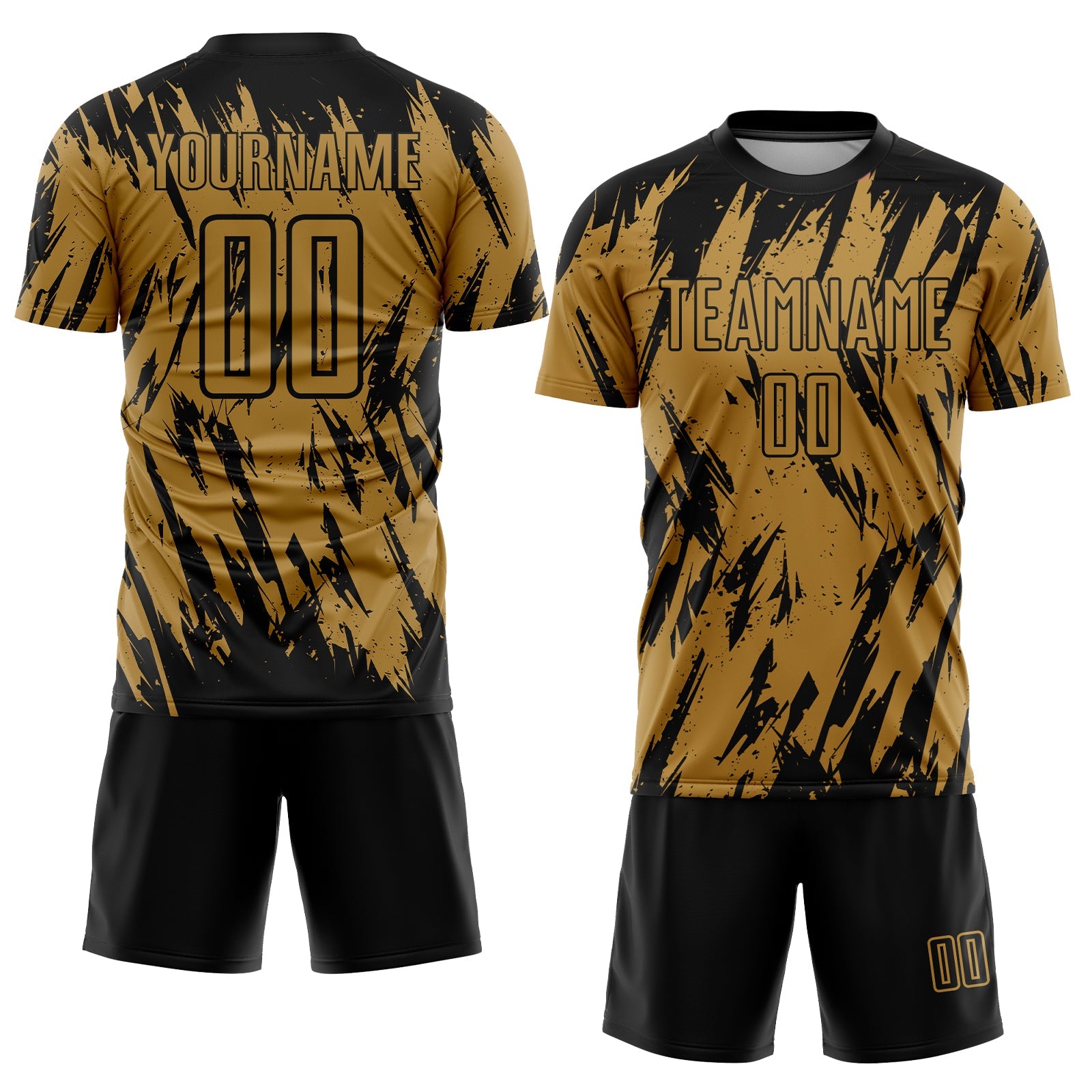 Custom Old Gold Black Sublimation Soccer Uniform Jersey view 2