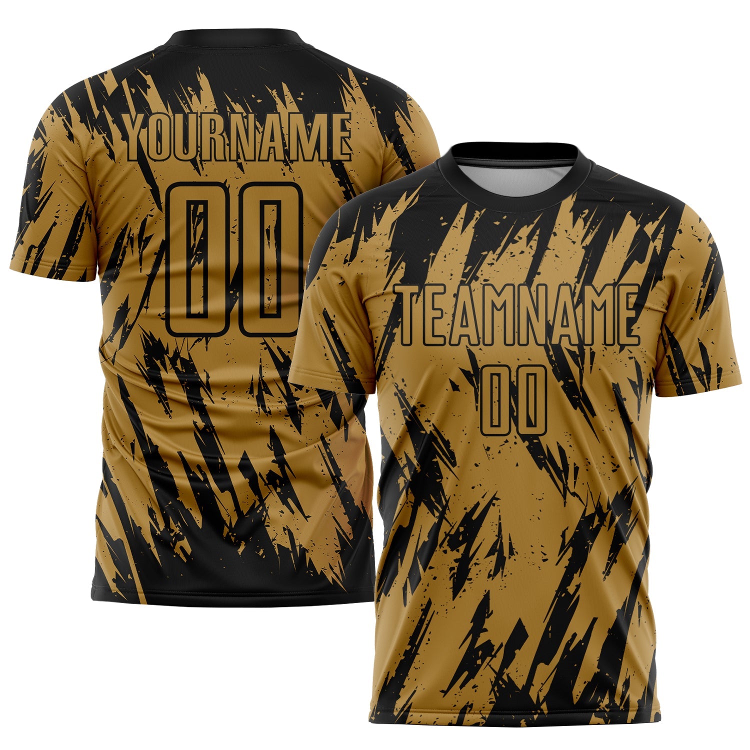 Custom Old Gold Black Sublimation Soccer Uniform Jersey - Main View