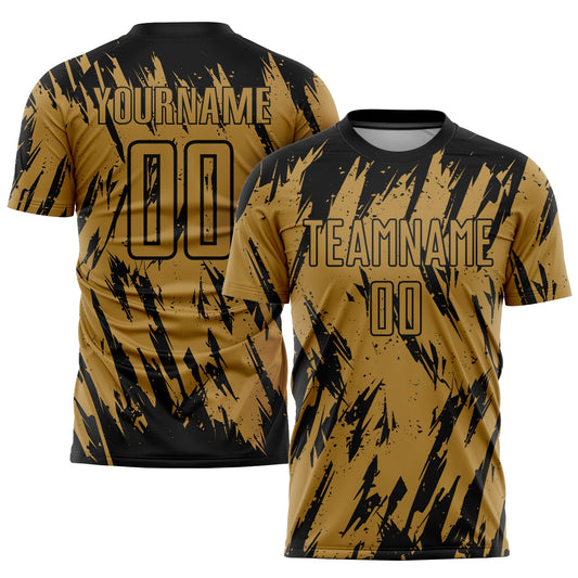 Custom Old Gold Black Sublimation Soccer Uniform Jersey - Main View