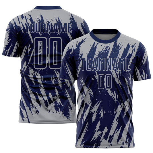 Custom Navy Gray Sublimation Soccer Uniform Jersey - Main View