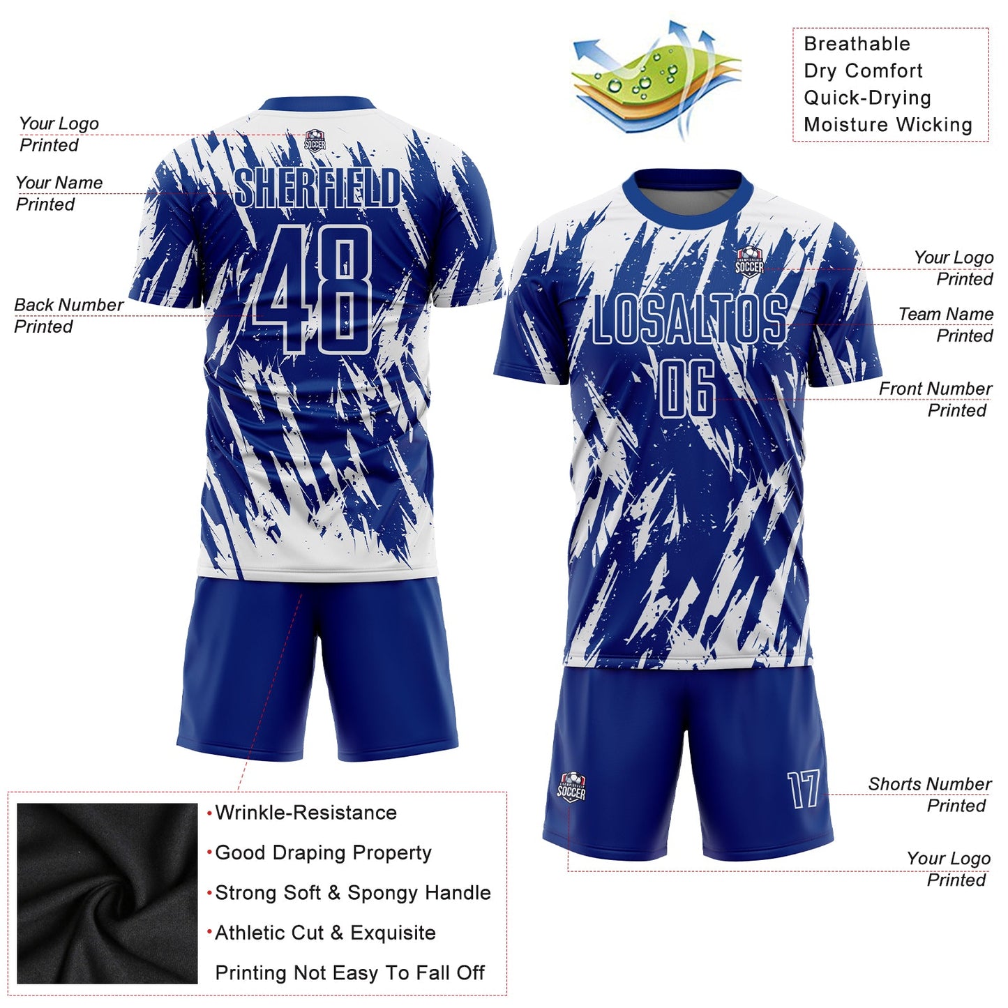 Custom Royal White Sublimation Soccer Uniform Jersey view 3