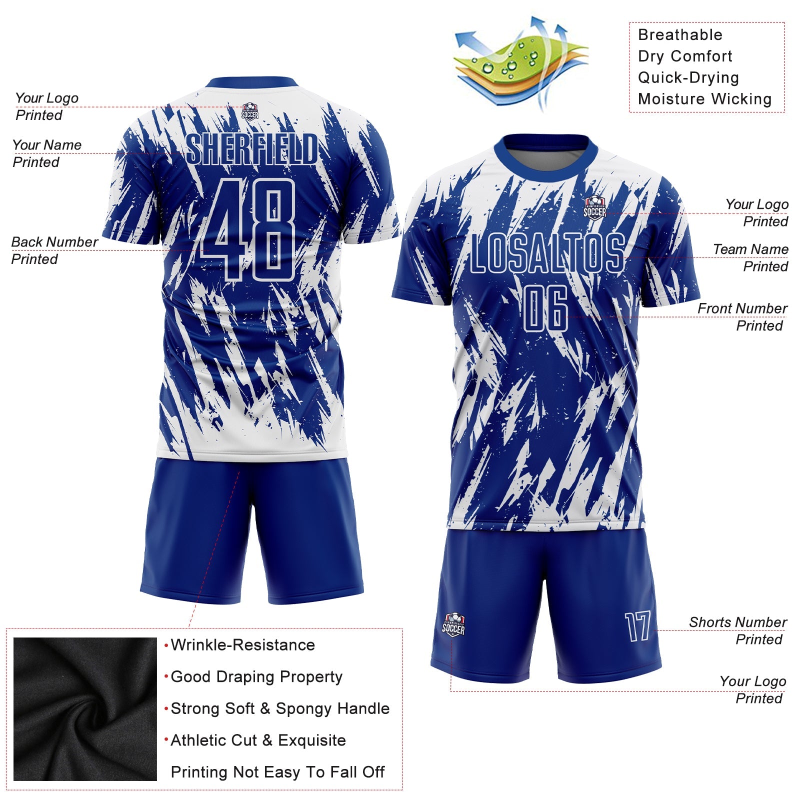 Custom Royal White Sublimation Soccer Uniform Jersey view 3