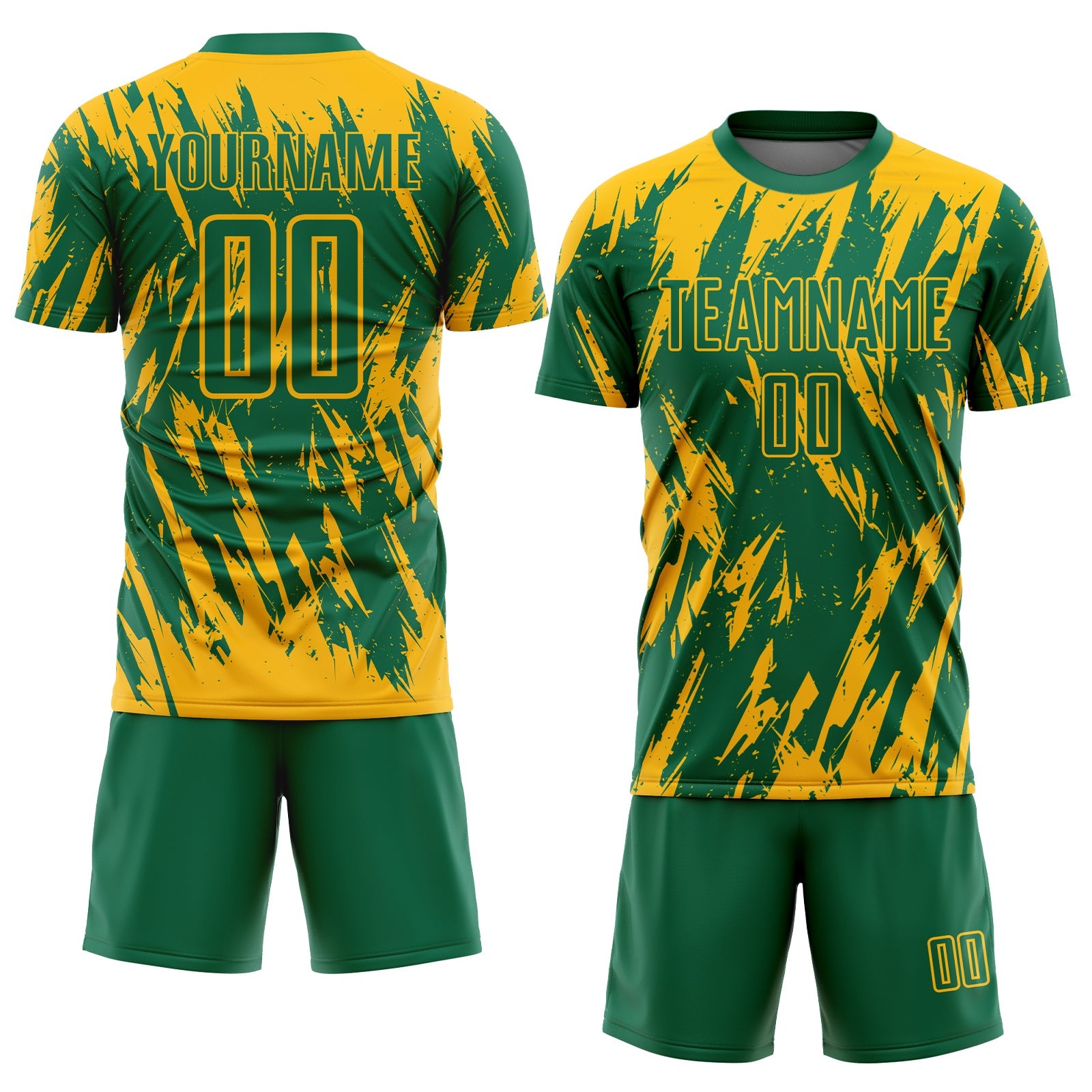 Custom Gold Kelly Green Sublimation Soccer Uniform Jersey view 2